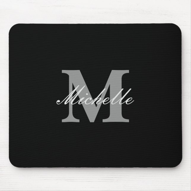 Glamorous black and white name monogram mouse pad (Front)