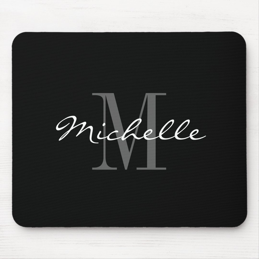 Glamorous black and white name monogram mouse pad Zazzle