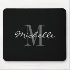 Glamorous black and white name monogram mouse pad