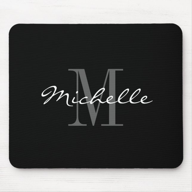 Glamorous black and white name monogram mouse pad (Front)