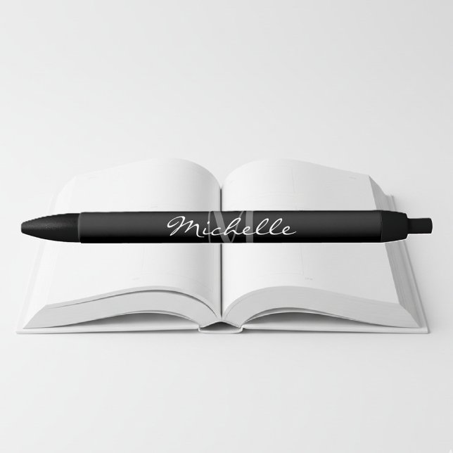 Glamorous black and white name monogram pens (monogrammed pen)