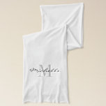 Glamorous black and white name monogram scarf<br><div class="desc">Glamorous black and white name monogram scarf for men or women. Stylish script typography template design with custom name initial letter. Classy Christmas Holiday gift idea for friends and family. Monogrammed fashion accessories.</div>