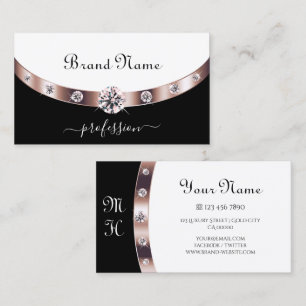 Glamorous Black and White Rose Gold with Initials Business Card