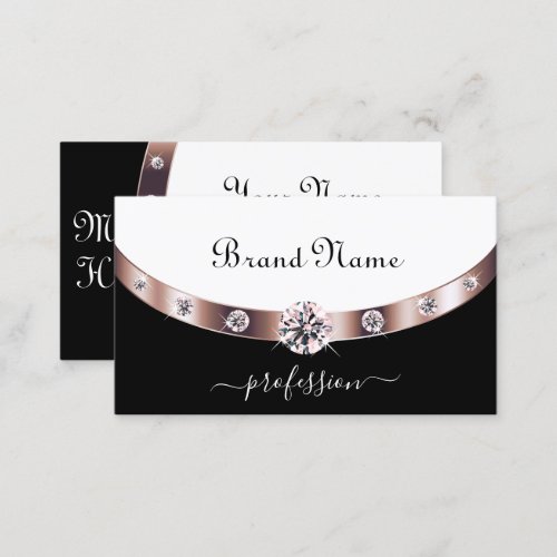 Glamorous Black and White Rose Gold with Initials  Business Card