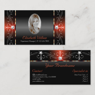 Glamorous Black Brown Squiggled Jewels with Photo Business Card