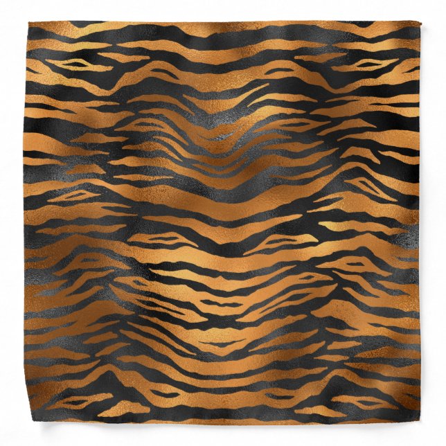 Glamorous Black Brown Tiger Stripes Animal Print Bandana (Front)
