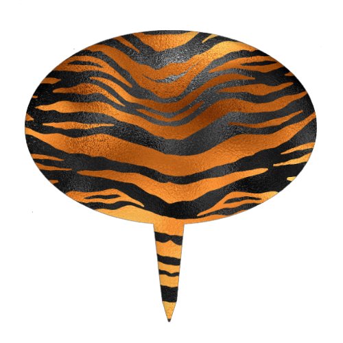 Glamorous Black Brown Tiger Stripes Animal Print Cake Topper