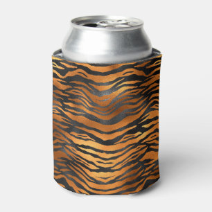 Glamorous Black Brown Tiger Stripes Animal Print Can Cooler