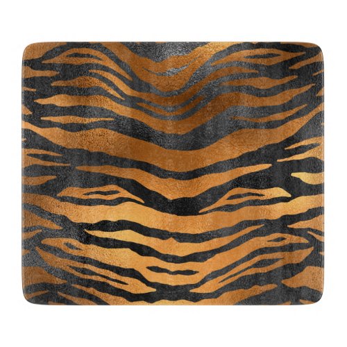 Glamorous Black Brown Tiger Stripes Animal Print Cutting Board