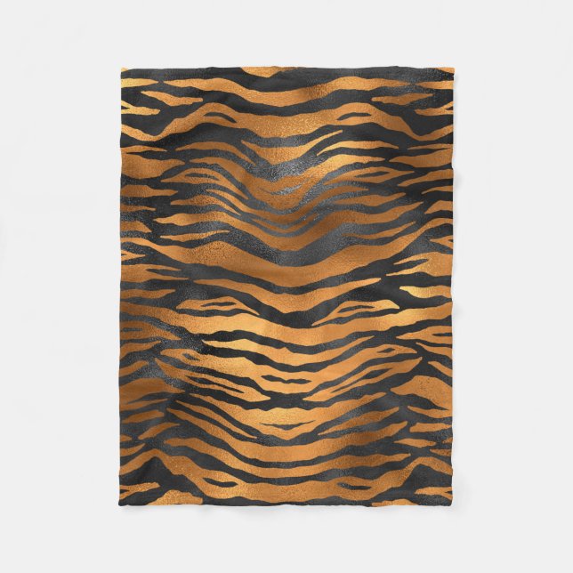 Glamorous Black Brown Tiger Stripes Animal Print Fleece Blanket (Front)