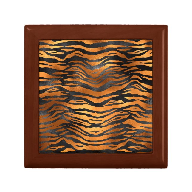 Glamorous Black Brown Tiger Stripes Animal Print Gift Box (Front)