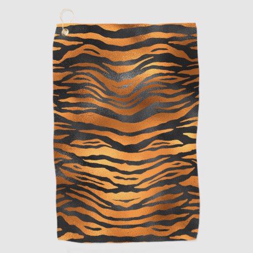 Glamorous Black Brown Tiger Stripes Animal Print Golf Towel