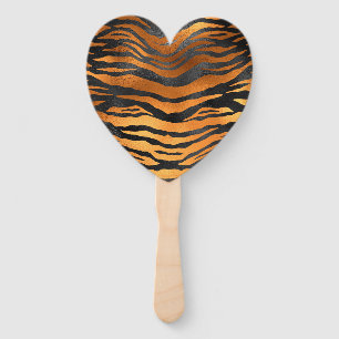 Glamorous Black Brown Tiger Stripes Animal Print Hand Fan