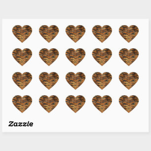 Glamorous Black Brown Tiger Stripes Animal Print Heart Sticker
