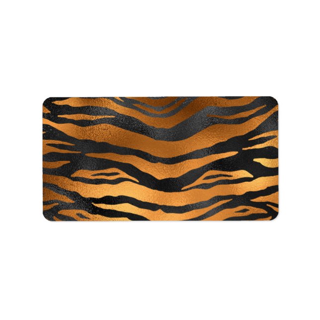 Glamorous Black Brown Tiger Stripes Animal Print Label (Front)