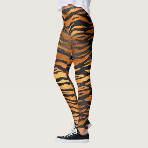 Glamorous Black Brown Tiger Stripes Animal Print Leggings