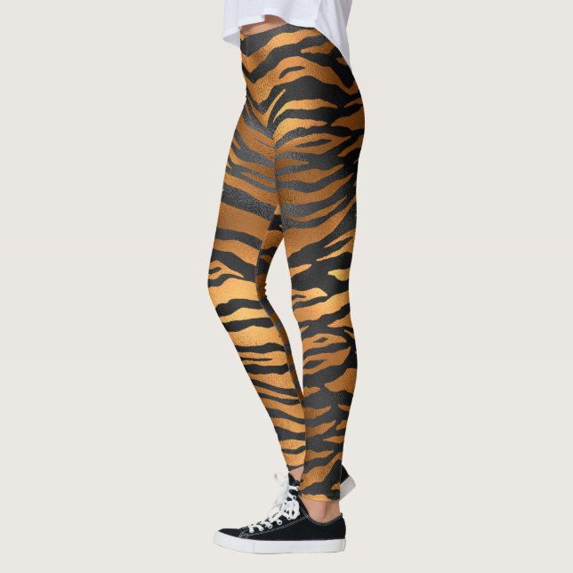 Glamorous Black Brown Tiger Stripes Animal Print Leggings (Left)