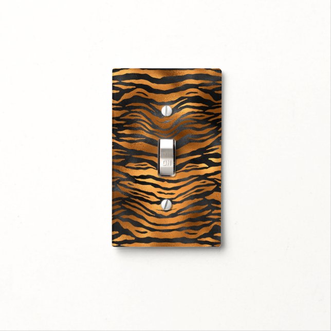 Glamorous Black Brown Tiger Stripes Animal Print Light Switch Cover (In Situ)