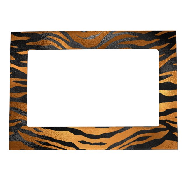 Glamorous Black Brown Tiger Stripes Animal Print Magnetic Frame (Front)