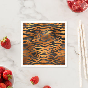 Glamorous Black Brown Tiger Stripes Animal Print Napkins