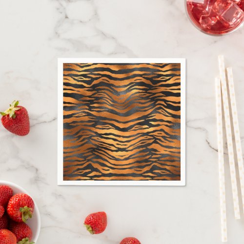 Glamorous Black Brown Tiger Stripes Animal Print Napkins