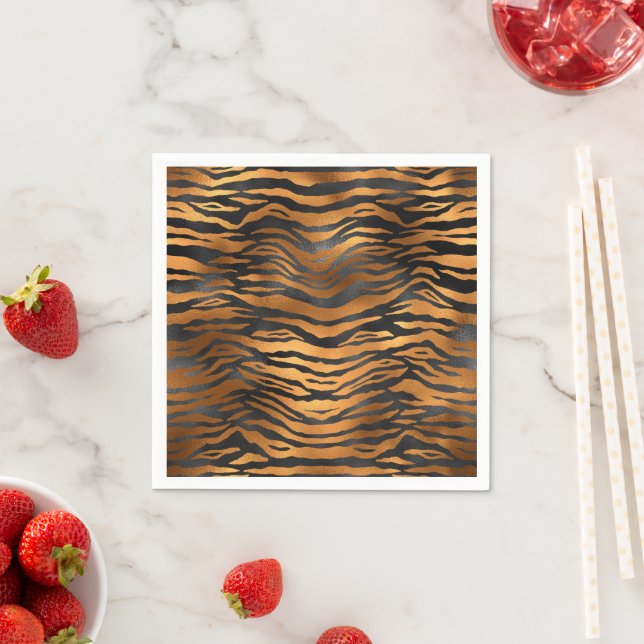 Glamorous Black Brown Tiger Stripes Animal Print Napkins (Insitu)