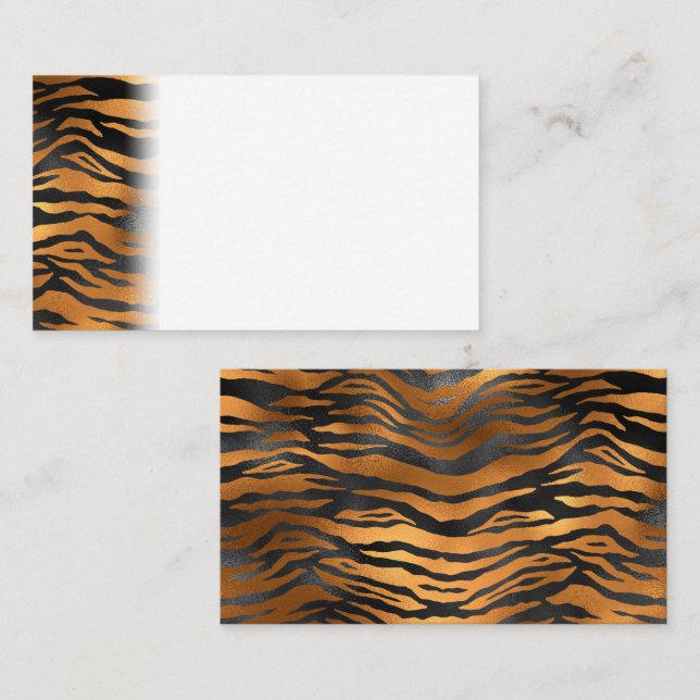 Glamorous Black Brown Tiger Stripes Animal Print Place Card (Front/Back)