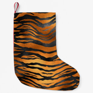 Glamorous Black Brown Tiger Stripes Animal Print Small Christmas Stocking
