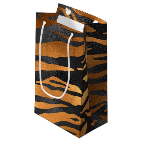 Glamorous Black Brown Tiger Stripes Animal Print Small Gift Bag