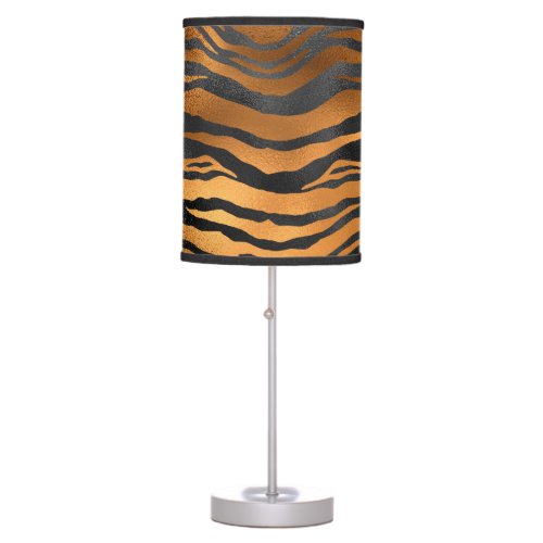 Glamorous Black Brown Tiger Stripes Animal Print Table Lamp