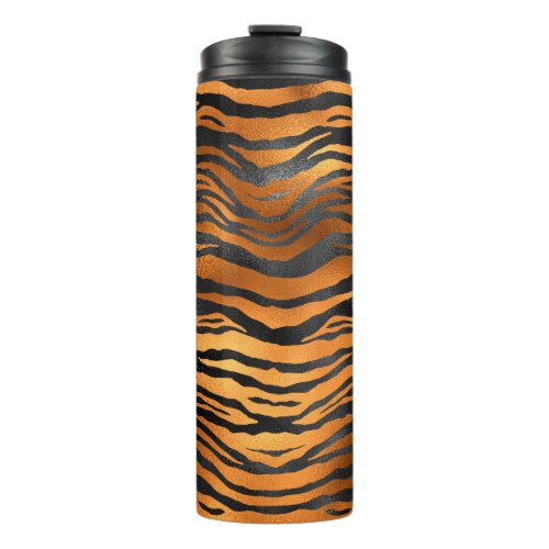 Glamorous Black Brown Tiger Stripes Animal Print Thermal Tumbler