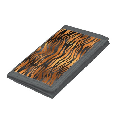 Glamorous Black Brown Tiger Stripes Animal Print Trifold Wallet