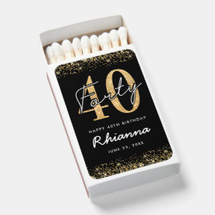 Glamorous Black Gold 40th Birthday Matchboxes