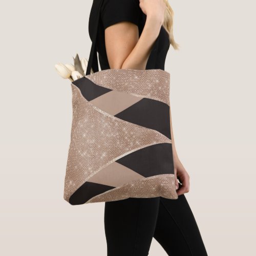 Glamorous Black Gold Glitter Curved Triangle Geo Tote Bag