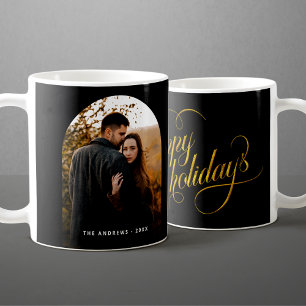 Glamorous Black & Gold Glitter  Holiday Arch Photo Coffee Mug