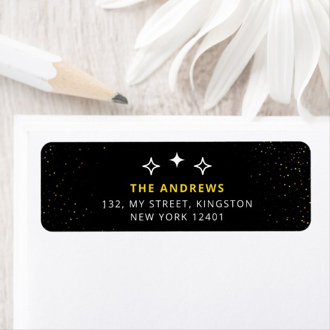 Glamorous Black & Gold Glitter  Holiday Arch Photo Label (Insitu)