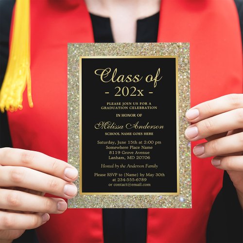 Graduation Party Trendy Gold Glitter Sparkles Card