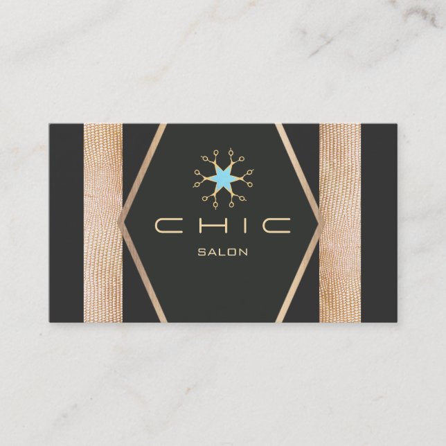 Glamorous Black Gold Hair Salon Scissors Business Card (Front)