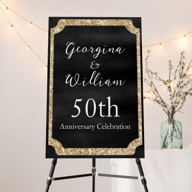 Glamorous Black & Gold Hollywood Event Party Sign (In Situ (Stand))