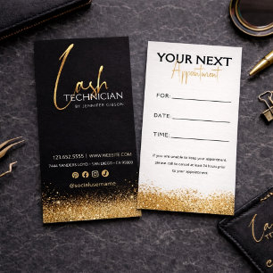 Glamorous Black & Gold Lash Tech Appointment Card