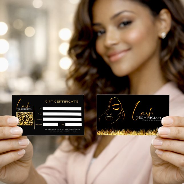 Glamorous Black & Gold Lash Tech  Gift Certificate (Creator Uploaded)