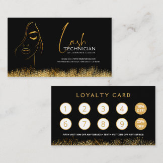 Glamorous Black & Gold Lash Tech Loyalty Card