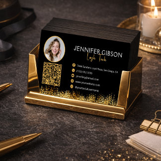 Glamorous Black & Gold Lash Tech QR Code Business Card