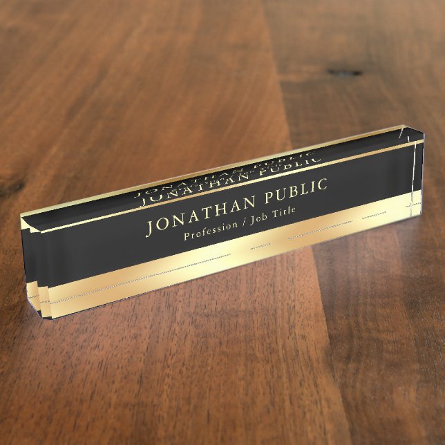 Glamorous Black Gold Name Text Elegant Classic Desk Name Plate (Side)