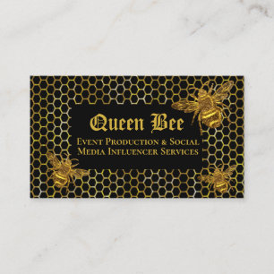 Glamorous Black Gold Queen Bee Events Influencer   Business Card