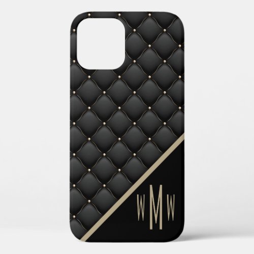 Glamorous Black Gold Quilted Pattern Monogram iPhone 12 Case