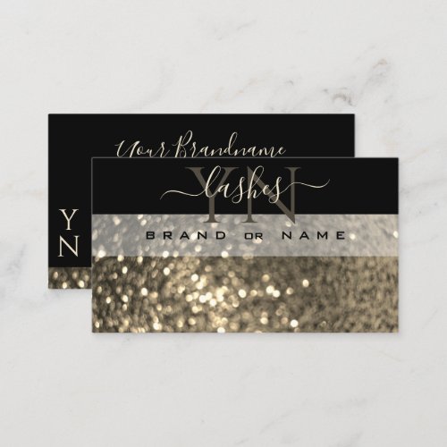 Glamorous Black Gold Sparkle Glitter with Monogram Business Card