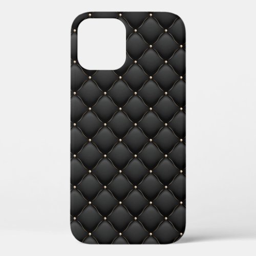 Glamorous Black Gold Studded Quilted Pattern iPhone 12 Case