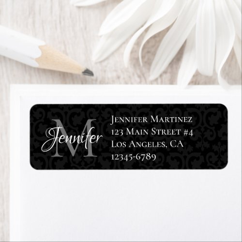 Glamorous Black Grey and White Monogram Label