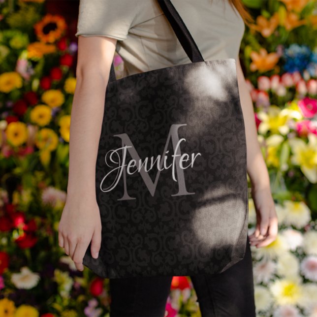 Glamorous Black Grey and White Monogram Tote Bag (Black Grey and White Monogram Tote Bag)